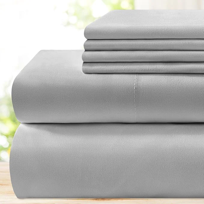 Innovative BYSURE 6 Pieces Bed Sheets Set Queen Light Gray - Hotel Luxury Super Soft 1800 Thread Count Microfiber Sheets with Deep Pockets Wrinkle amp Fade Resistant Authentic