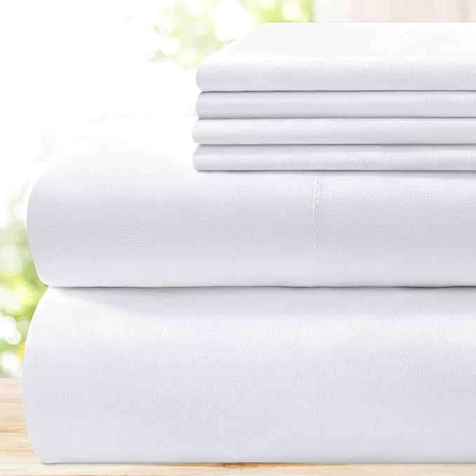 Unique BYSURE Hotel Luxury Bed Sheets Set 6 Piece California King White - Super Soft 1800 Thread Count Microfiber Sheets with Deep Pockets Wrinkle amp Fade Resistant Durable
