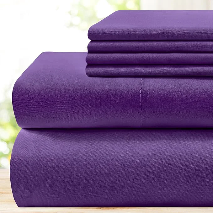 High-End BYSURE 6 Pieces Bed Sheets Set King Eggplant Purple - Hotel Luxury Super Soft 1800 Thread Count Microfiber Sheets with Deep Pockets Wrinkle amp Fade Resistant Versatile