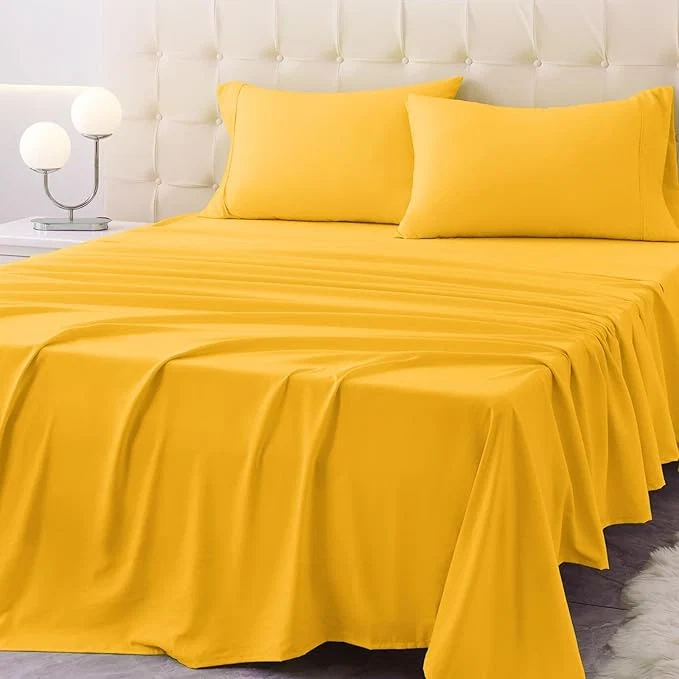 Crafted California King Size Bed Sheet Set - 4 Piece Soft Microfiber Sheets with Deep Pockets Cooling Technology and Wrinkle- Pillowcase. Hotel-Quality Durable Bedding Spectra Yellow Safe