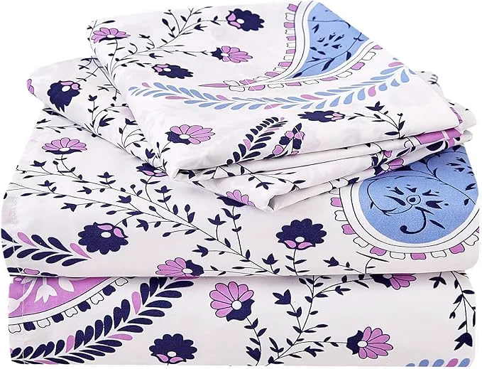 Environmentally Friendly JSD Paisley Floral Printed Sheet Set Queen Size 4 Piece Soft Pattern Microfiber Sheets Extra Deep Pocket Secure