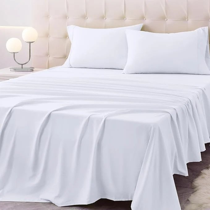 Artisan Queen Size Bed Sheet Set - 4 Piece Soft Microfiber Sheets with Deep Pockets Cooling Technology and Wrinkle- Pillowcase. Hotel-Quality Durable Bedding Brilliant White Flexible