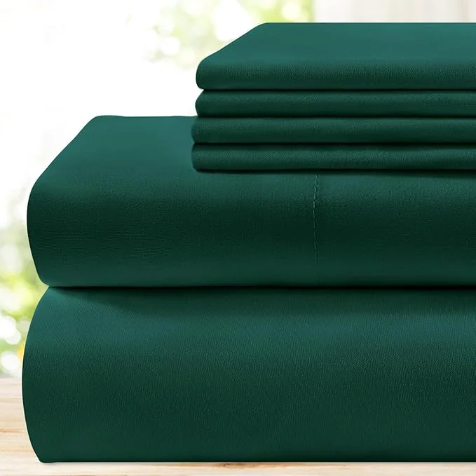 Natural BYSURE 6 Pieces Bed Sheets Set Queen Dark Forest Green - Hotel Luxury Super Soft 1800 Thread Count Microfiber Sheets with Deep Pockets Wrinkle amp Fade Resistant Fashionable