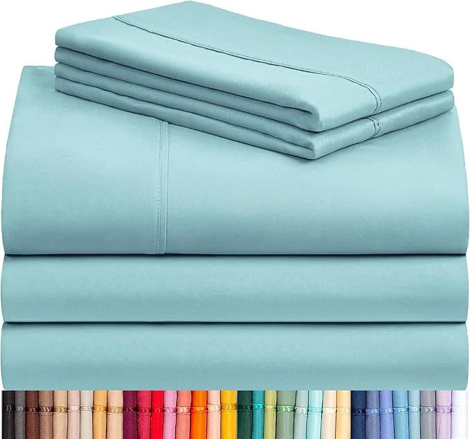 Unique LuxClub 5 PC Split King Sheet Set Breathable Luxury Bed Sheets Deep Pockets 18 quot Eco Friendly Wrinkle Cooling Sheets Machine Washable Hotel Bedding Silky Soft - Aqua Split King Environmentally Friendly