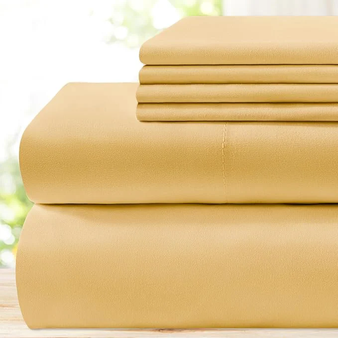 Relaxed BYSURE 6 Pieces Bed Sheets Set Queen Gold - Hotel Luxury Super Soft 1800 Thread Count Microfiber Sheets with Deep Pockets Wrinkle amp Fade Resistant Reliable
