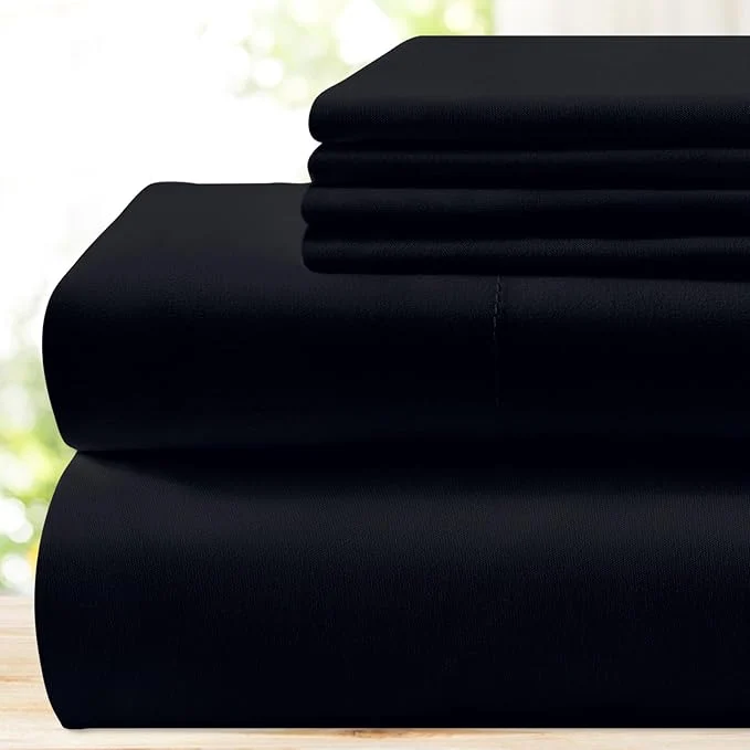 Detailed BYSURE 6 Pieces Bed Sheets Set Full Black - Hotel Luxury Super Soft 1800 Thread Count Microfiber Sheets with Deep Pockets Wrinkle amp Fade Resistant First-Class