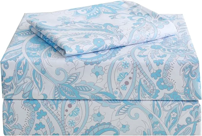 Durable JSD Blue Paisley Sheet Set Twin Size 3 Piece Soft Floral Printed Microfiber Sheets Extra Deep Pocket Authentic