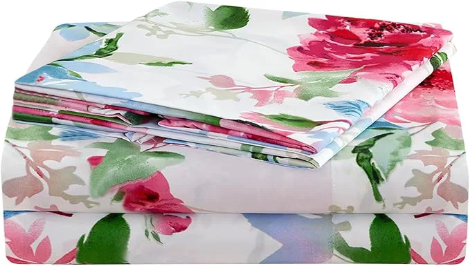 Convenient JSD Watercolor Rose Floral Sheet Set Cal King 4 Piece Soft Printed Microfiber Sheets Extra Deep Pocket Reliable
