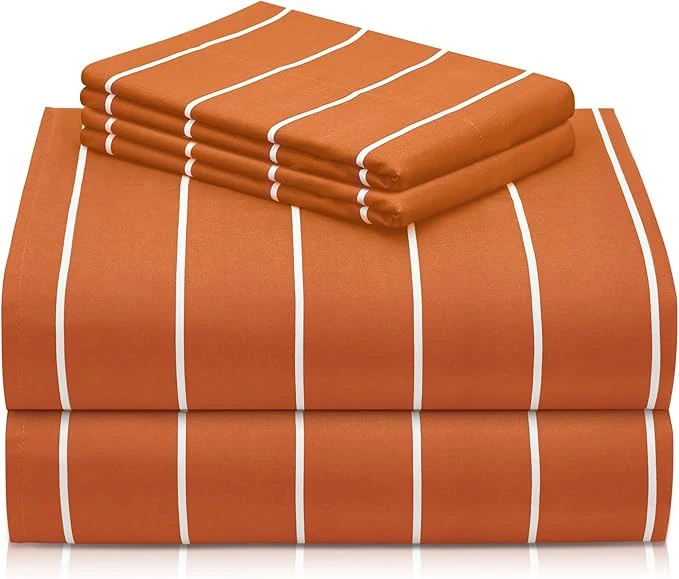 Quality LuxClub 4 PC Sheet Set Bed Sheets Deep Pockets 16 quot Wrinkle Cooling Machine Washable Hotel Bedding Silky Soft - Striped-Autumn Orange King Specialty