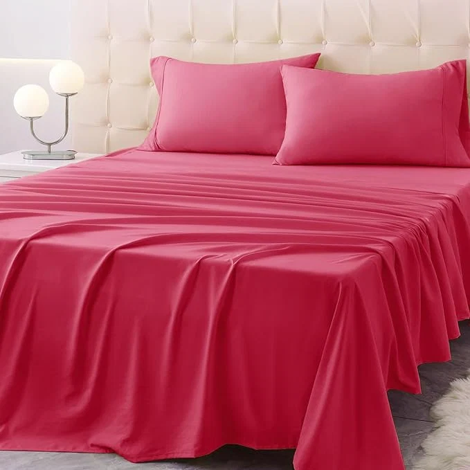 Full Size Bed Sheet Set - 4 Piece Soft Microfiber Sheets with Deep Pockets Cooling Technology and Wrinkle- Pillowcase. Hotel-Quality Durable Bedding Viva Magenta Elegant