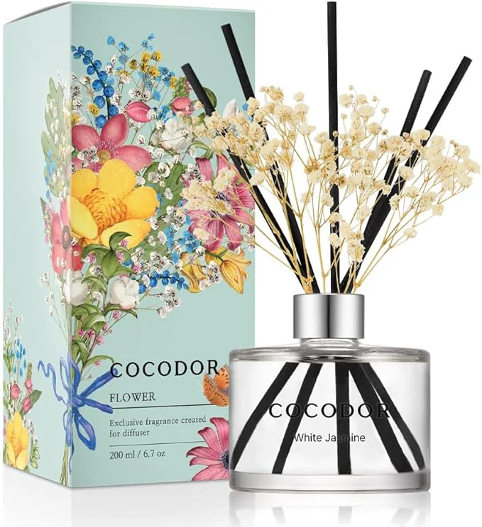 Selected COCODOR Flower Reed Diffuser Set 6.7oz White Jasmine Scent Diffuser High-Performance
