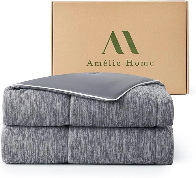 Elegant Amélie Home Cooling Comforter Queen Size Dual-Sided Lightweight Cooling Blanket for Hot Sleepers Q-Max 0.43 Breathable Cooling Quilt for Night Sweats 90 quot x 90 quot Heather Charcoal Grey Fashionable