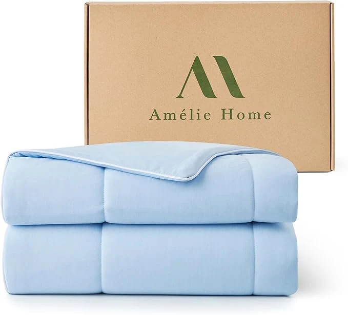 Functional Amélie Home Cooling Comforter Queen Size Dual-Sided Lightweight Cooling Blanket for Hot Sleepers Q-Max 0.43 Breathable Cooling Quilt for Night Sweats 90 quot x 90 quot Heather Ice Blue Flexible