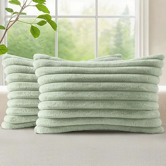 Innovative decorUhome Summer Cozy Faux Fur Throw Pillow Covers 12x20 Set of 2 Decorative Next-Generation