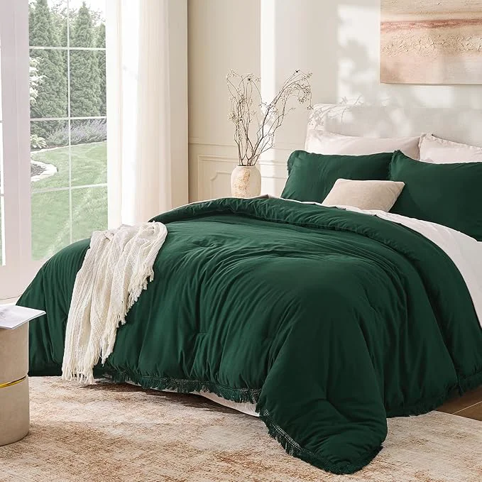 Fashionable Andency Dark Emerald Green Comforter Set California King Cal King Boho Advanced