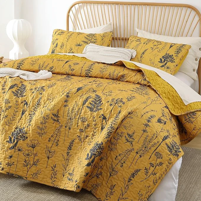 Premium JANZAA King Size Ginger Quilt Bed Spread Boho Quilt Set 3 Pieces Lightweight Fast