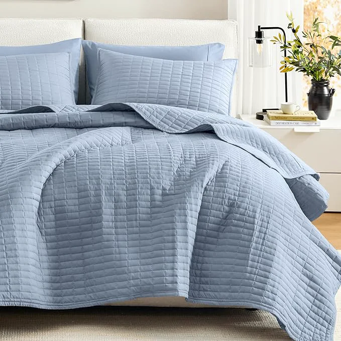 Outstanding Comfort Spaces Kienna Quilt Set- Double Sided Stitching Design Summer Blanket First-Class