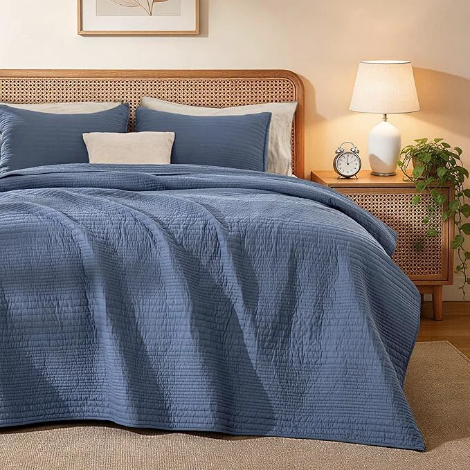 First-Class Love's cabin King Size Cotton Quilt Set Cotton Fabric Striped Textured Verified