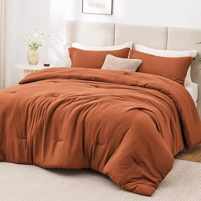 Exclusive Love's cabin Terracotta Queen Comforter Set 3-Piece Prewashed Bed Set Prestigious