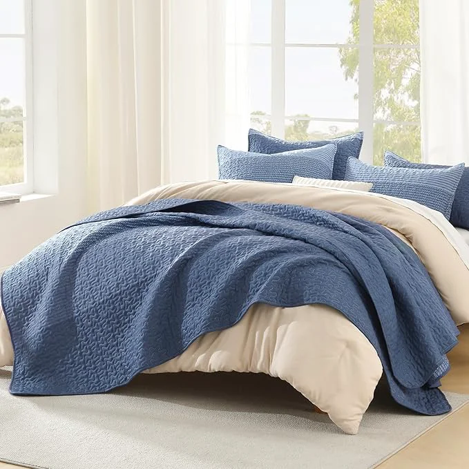 Clean Litanika Quilt Queen Size Sapphire Blue Stripe Patchwork Summer Bedspread High-Grade
