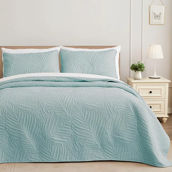 Detailed Exclusivo Mezcla Twin Quilt Bedding Set Lightweight Aqua Blue Quilts Twin Size Consistent