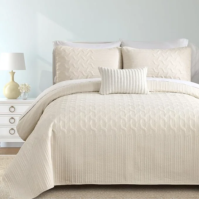 Prestigious Yiran California King Size Beige Quilt Set Lightweight Oversized Bedspread Responsible