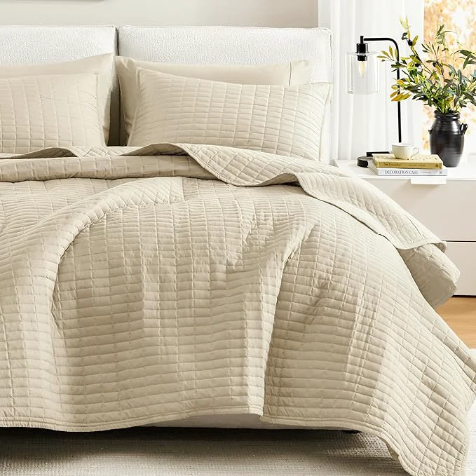 Convenient Comfort Spaces Kienna Quilt Set- Double Sided Stitching Design Summer Blanket Crafted