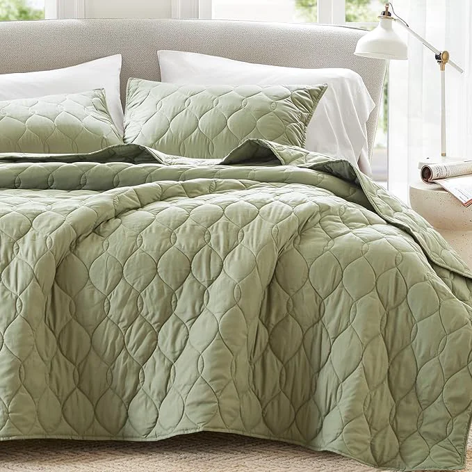 Fashionable Comfort Spaces Queen Quilt Set Modern Reversible Ogee Coverlet Queen Bedding Authentic