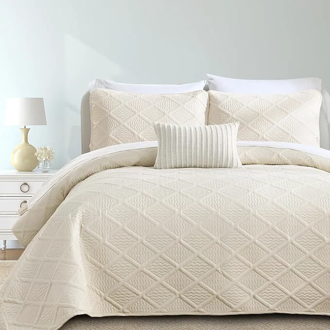Smart Yiran Queen Quilt Set Beige Spring Summer Bedspreads Bedding Set 3 Pieces Thin Modern