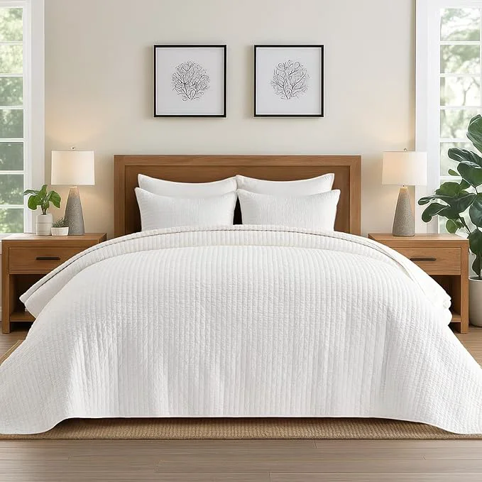 Comfortable EVERGRACEHOME Cross Stitch Pre-Washed Cotton Quilt Bedding Set King Size Enhanced