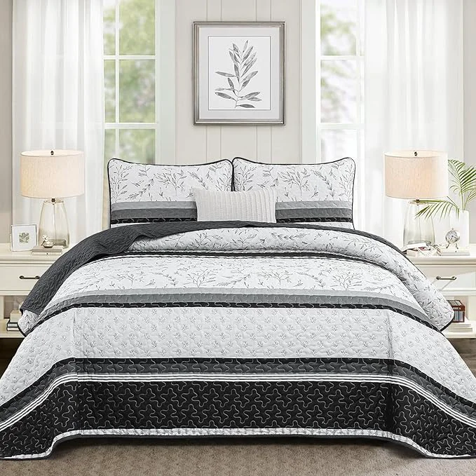 Secure Quilt Set Queen Size 3 Piece Soft Lightweight Microfiber Quilt Bedding Set Selected