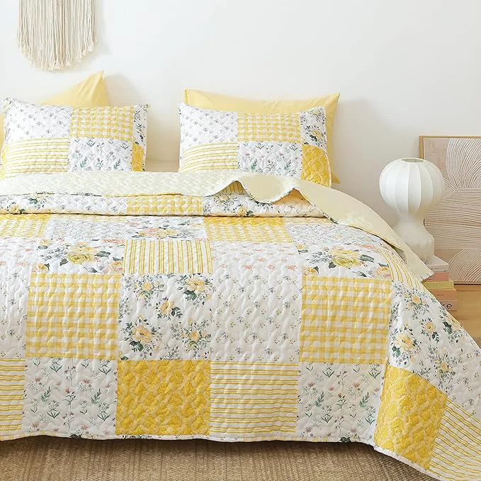 Luxury YIKUSH Quilt Sets Queen Size Floral Quilt Set 3 Pieces Bedding Set Bedspreads Green