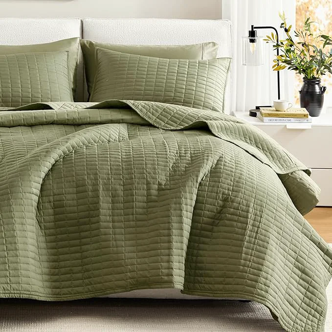 Unique Comfort Spaces King Quilt Set Modern Reversible Plaid Coverlet King Bedding Set Premium