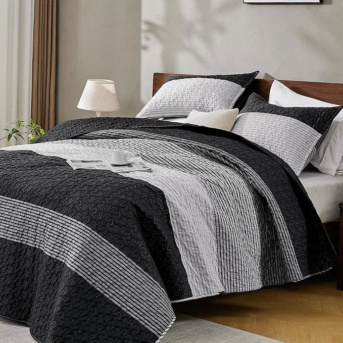 Trusted Andency King Size Quilt Set Black and White 3 Pieces Grey Ultra Soft Exceptional