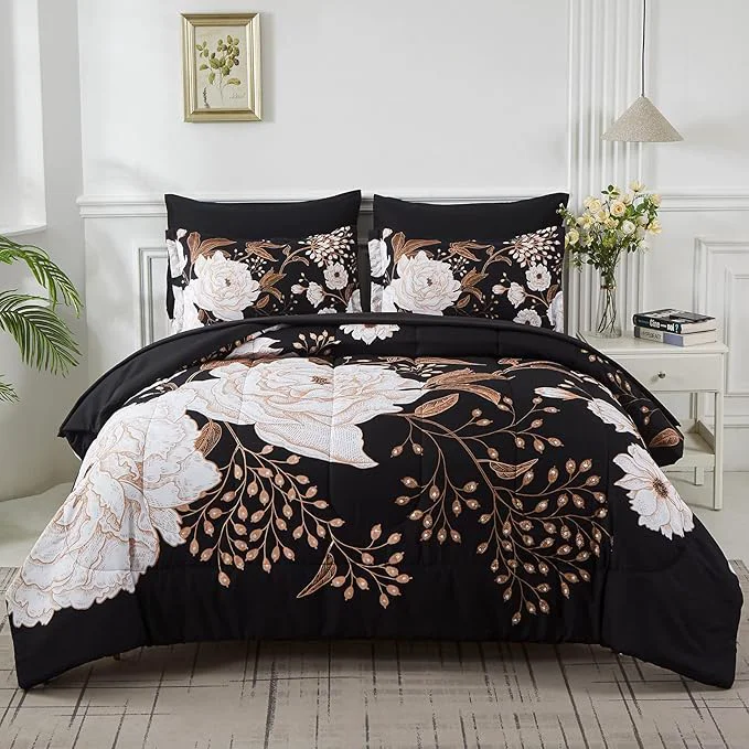 Eco-Friendly Yogeneg 7 Piece Bed in a Bag Full Size Comforter Set Botanical Floral Bedding Artisan