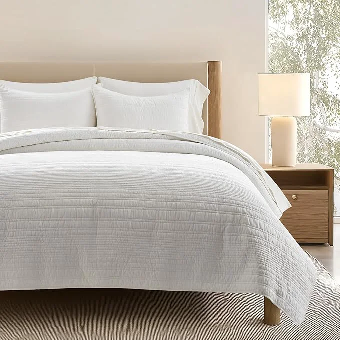 Selected EVERGRACEHOME Cotton Modern Lines Quilt Set Queen Size Pre-Washed Soft Organic