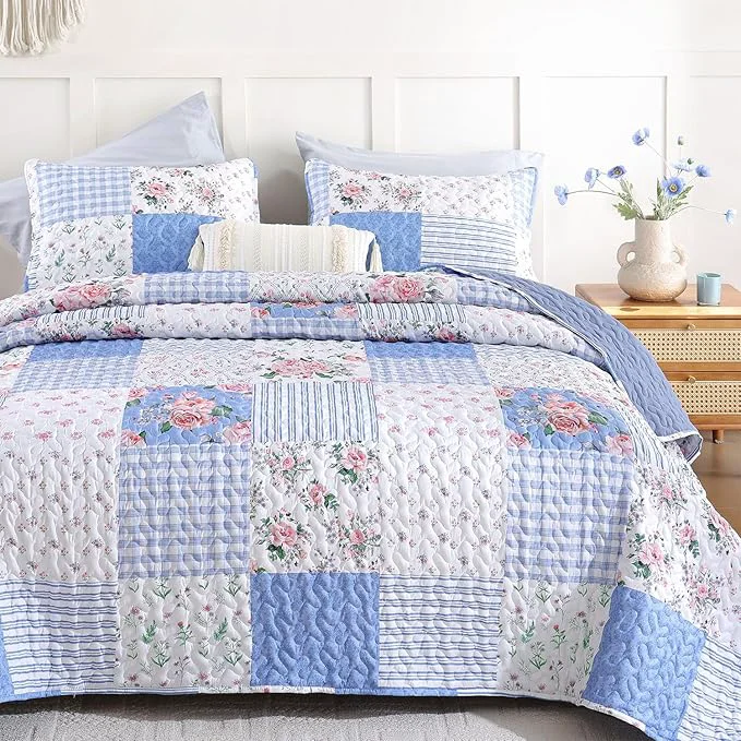 Genuine YIKUSH Quilt Sets King Size Floral Quilt Set 3 Pieces Bedding Set Bedspreads Safe