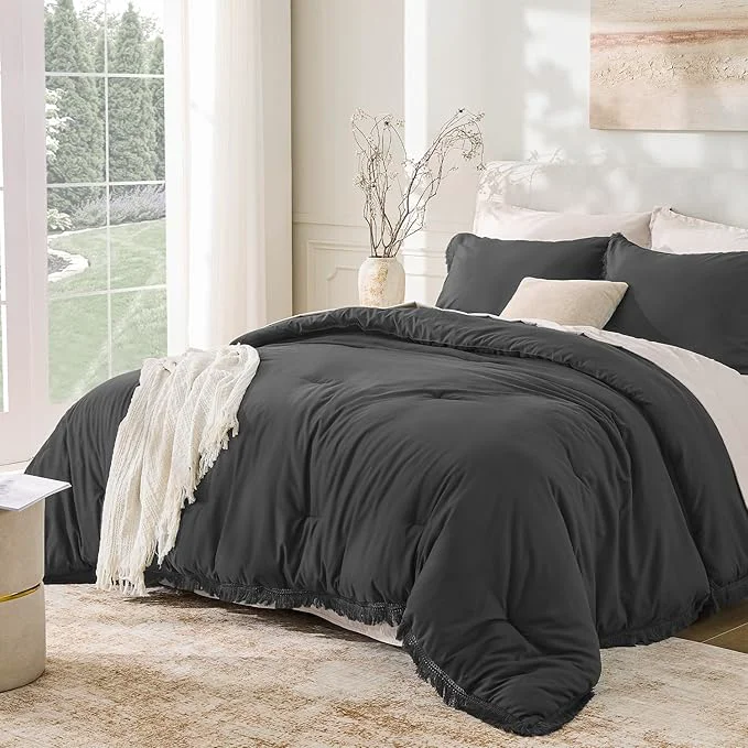 High-Performance Andency Comforter King Size Bed Set Dark Grey 3 Pieces Boho Lightweight Winter Top-Quality