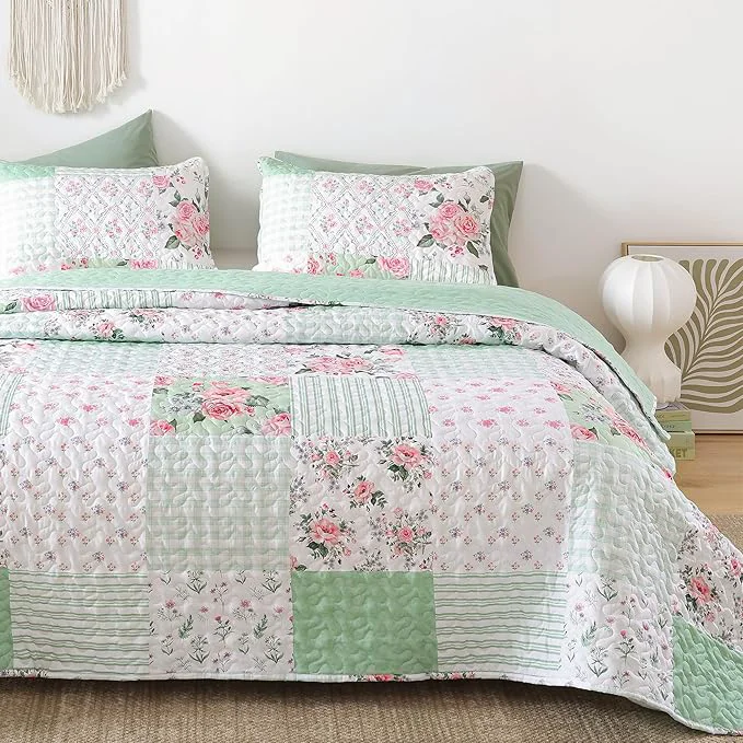 High-Grade YIKUSH Quilt Sets Queen Size Floral Quilt Set 3 Pieces Bedding Set Bedspreads Efficient