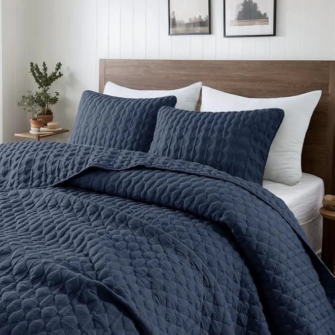 Comfortable WDCOZY Navy Blue Quilt Queen Size Bedding Sets Responsible
