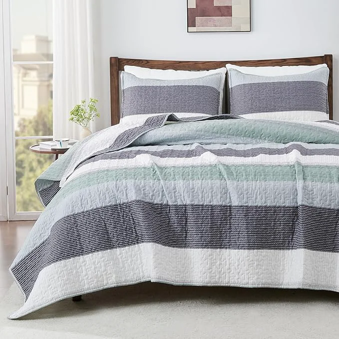 Classic Andency King Size Quilt Set Sage Green 3 Pieces Mint Green Ultra Soft Flexible