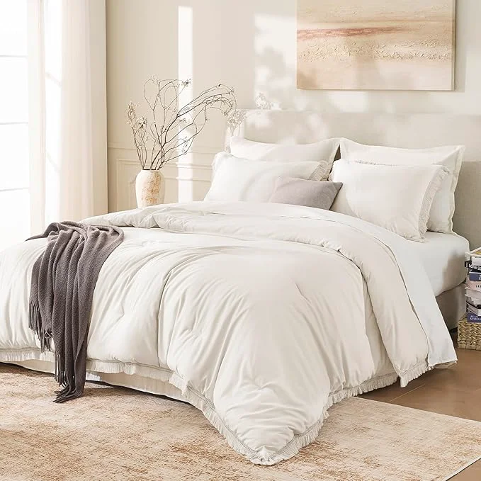 Authentic Andency Comforter Oversized King Beige 120x98 3 Pieces Boho Winter Lightweight Minimalist
