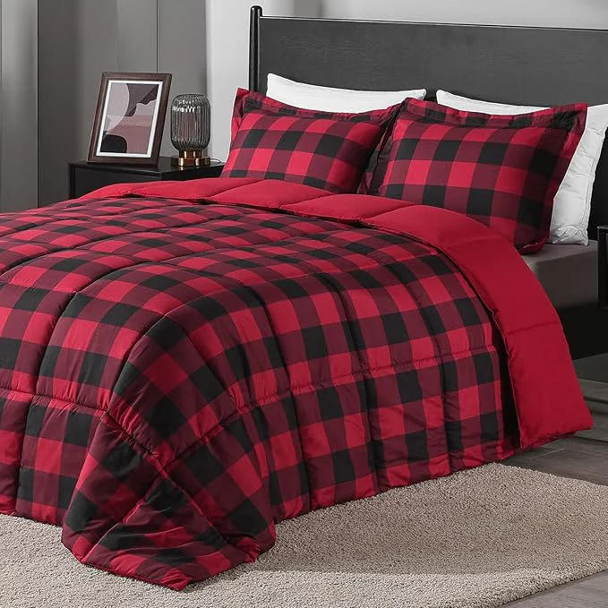 Casual downluxe Lightweight Plaid Comforter Set Breathable