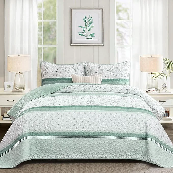 Trendy Quilt Set Queen Size 3 Piece Soft Lightweight Microfiber Quilt Bedding Set Easy-to-Use