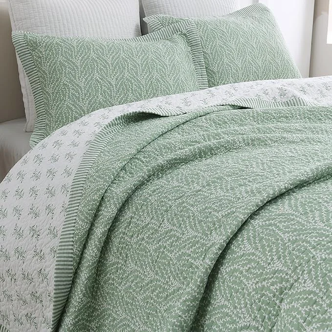 Green SahSahCasa Quilt Set Queen Size Cotton Quilt Bedding Set Bedspread Fine