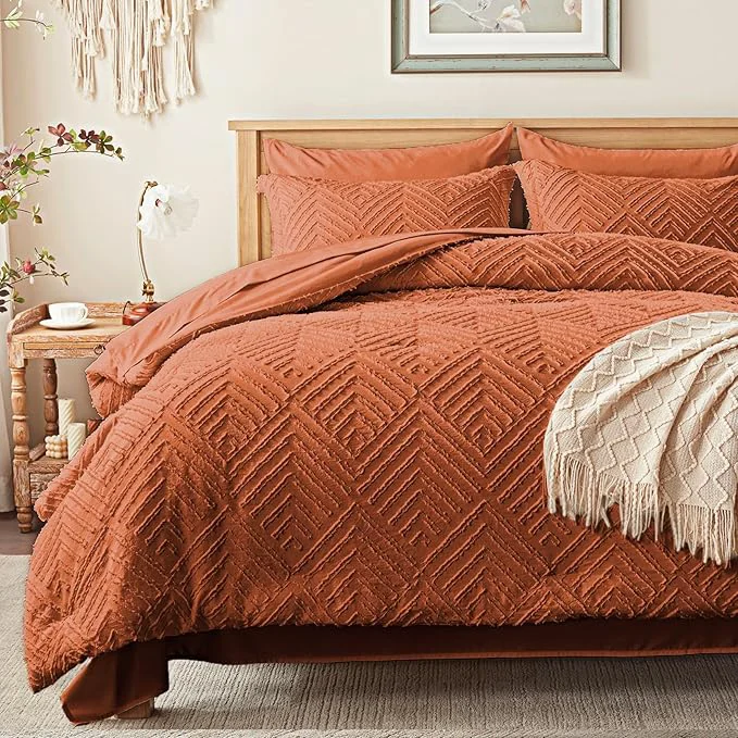 Durable Zzlpp Full Comforter Set 7 Pieces Burnt Orange Tufted Bed in a Bag Fine