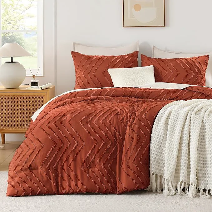 Solid Andency Burnt Orange Full Comforter Sets Boho Terracotta Soft Warm Bedding Innovative