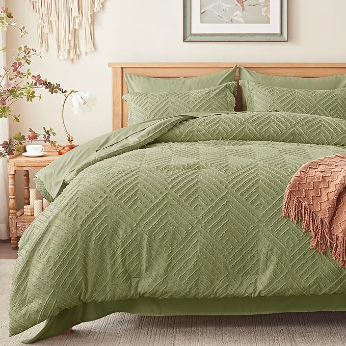 Optimized Zzlpp Twin Comforter Set 5 Pieces Army Green Tufted Bed in a Bag User-Friendly