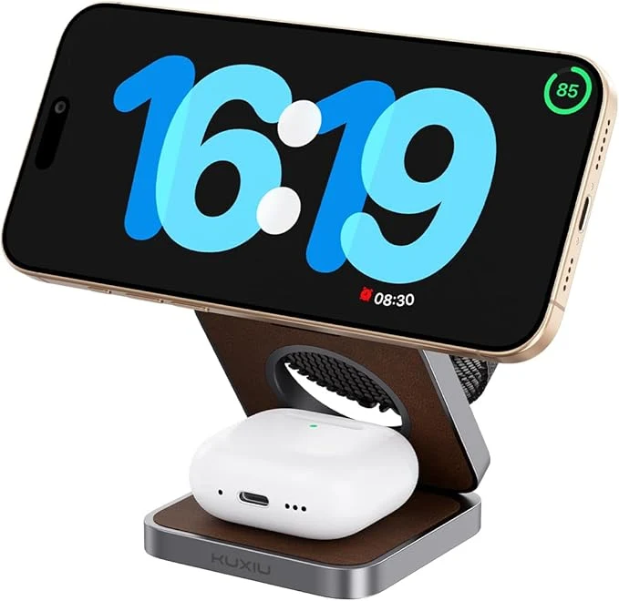 Superior Foldable Magnetic Wireless Charger KU XIU Aluminum Alloy 3 in 1 Charging Natural