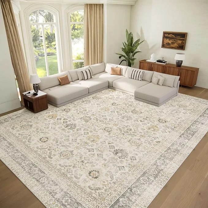 Smart Washable 10x14 Area Rugs for Living Room Boho Non-Slip Vintage Distress Large Reliable
